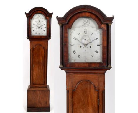 A longcase clock, the 30 cm arched square silvered dial signed BENJN BEER, PLYMOUTH, with Roman numerals, subsiduary seconds 