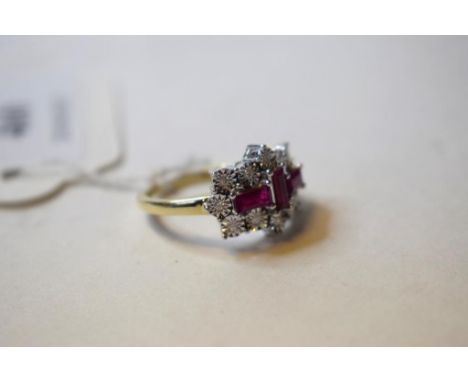 An Art Deco style 9ct gold, ruby and diamond ring, approx. ring size N½   Condition report  Report by NGModern.  Approx. 4.0 