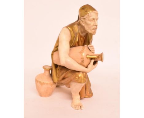 A Royal Worcester figure, Water Carrier, 639, damages, 24 cm high, a Locke & Co Worcester vase, decorated a peacock, and othe
