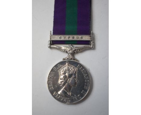 A General Service Medal 1918-62, awarded to 23190474 Cpl V Bray Devon-Dorset R, with Cyprus bar