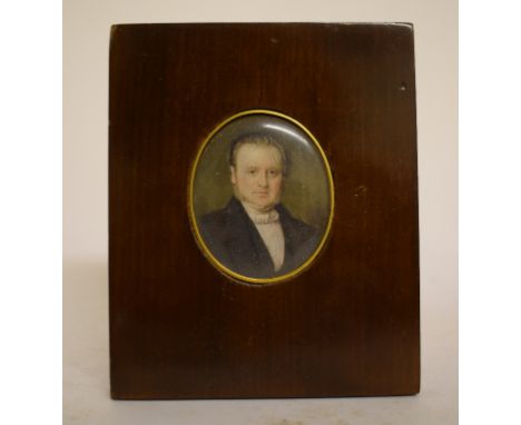 An oval bust portrait miniature, of a gentleman, 5 x 4 cm, other miniatures, a pair of seascapes, other pictures, books, firs