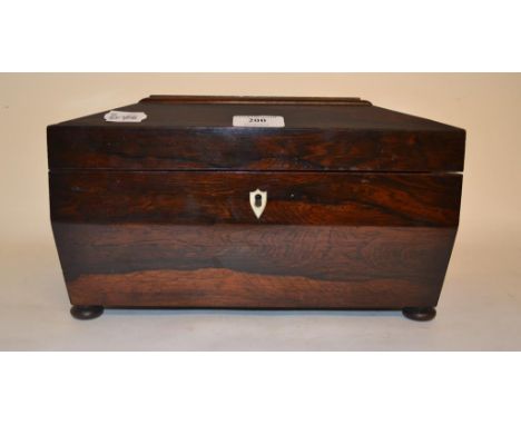 A 19th century rosewood tea caddy, of sarcophagus form, 31 cm wide