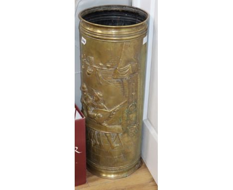 A Dutch embossed brass stick stand height 66cm