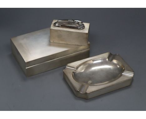 A modern Asprey &amp; Co engine turned silver smoker's set, comprising engine turned cigarette box, silver mounted Ronson lig