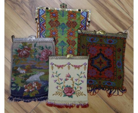 Four beadwork evening bags, one with 'jewelled' mount and three necklaces including two Christian Dior.