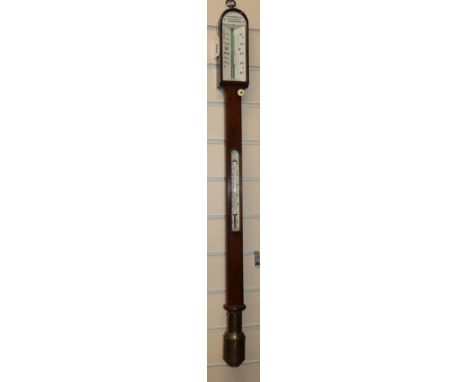 A Victorian rosewood marine barometer, circa 1835, by S Browning &amp; Co, Portsmouth, having arched ivory register plate, ad