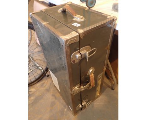 Green metal storage trunk with reinforced corners