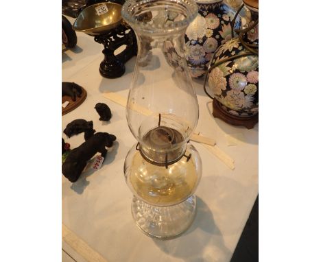 Glass oil lamp with chimney and fittings H: 45 cm