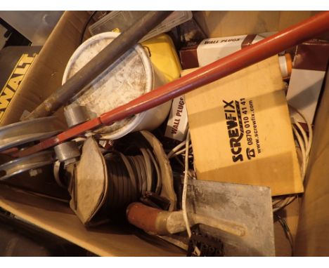 Set of 15 mm or 22 mm pipe benders and box of drill bits hole cutters fixtures and fittings