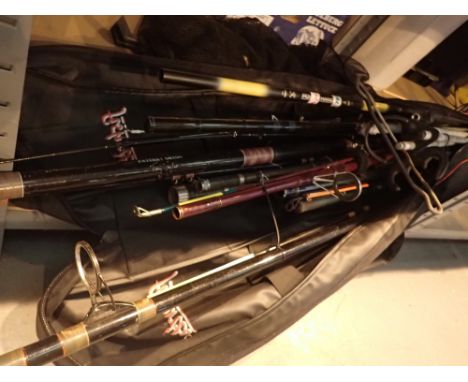 Bag of mixed fishing rods and worm tripod etc