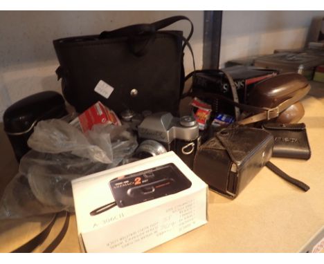 Selection of cameras including Zenit 3M camera and pair of Zenith binoculars 