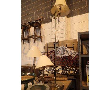 Pair of brass table lamps and a matching standard lamp   CONDITION REPORT:  The electrical items included in this lot have be