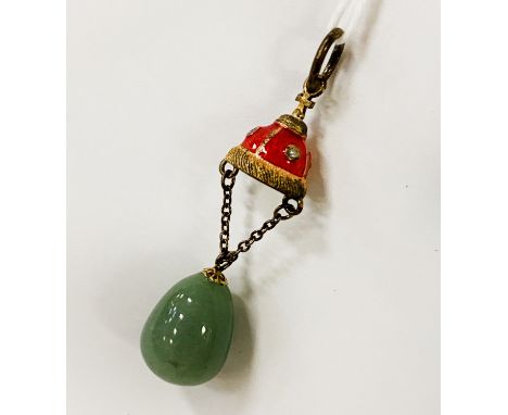 RUSSIAN SILVER JADE &amp; ENAMEL EGG PENDANT