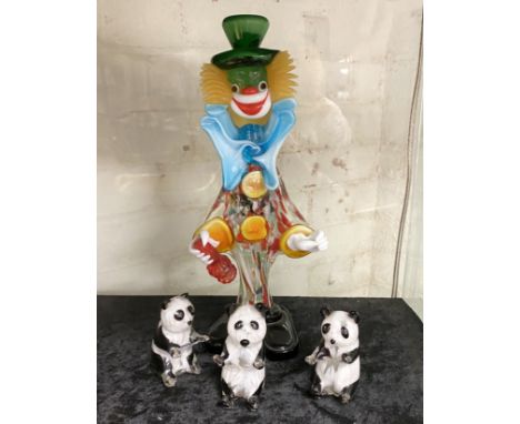 MURANO CLOWN &amp; 3 PANDAS - 30.5 CMS (H) APPROX