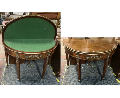 UNUSUAL BRASS MOUNTED ANTIQUE CARD TABLE 