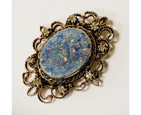 14CT GOLD OPAL &amp; DIAMOND BROOCH