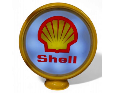 A contemporary novelty light, in the form of the top of a petrol pump, Shell, in red and yellow, 47cm high