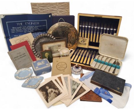 Boxes and objects - a cased Barker Brothers fruit knives and forks for twelve, bright cut blades, ivorine handles; Wedgewood;