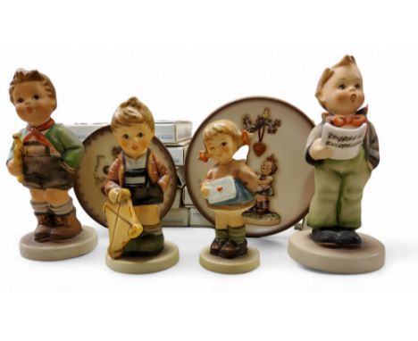 A Goebel figure, modelled by MI Hummel, Windy Wishes, printed mark; others, Messages of Love, Solosit, Trumpet Boy;&nbsp; twe