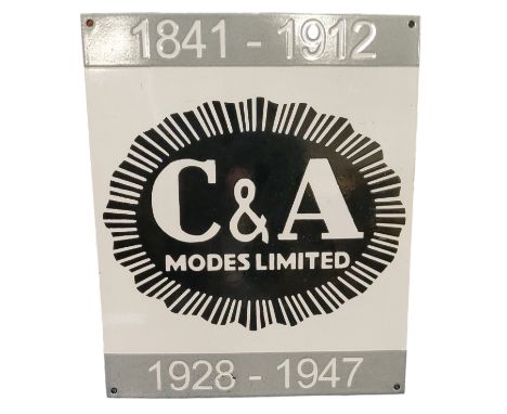 Advertisement  - a 20th century enamel advertising sign 'Clemens and August Brenninkmeijer 'C&A modes limited', 46.5cm x 38cm