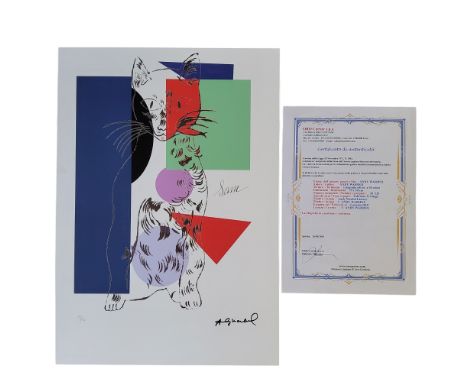 After Andy Warhol, 'Cat Named Sam' limited edition coloured lithograph no.29/125, blind Andy Warhol stamp to lower left, with