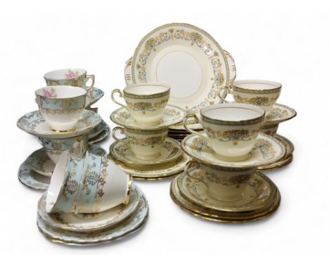 An Aynsley tea service, for six, comprising teacups, saucers and side plates, bread and butter plate, printed marks;&nbsp; &n