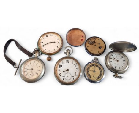 An American Waltham open face pocket watch, signed top winder movement, white enamel dial, Roman and Arabic numerals, subsidi