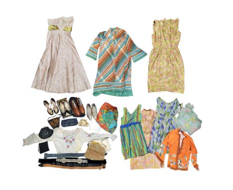 Vintage Fashion - various 1950's and later shoes, belts, bags, blouses, dresses, embroidered shirt, silk shirts etc qty