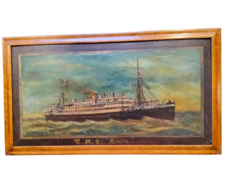 Folk Art - an early 20th century nautical study titled 'TMS Accra' also known as the 'Elder Dempster' British merchant vessel