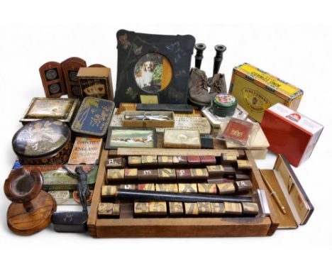 Printing blocks;&nbsp; &nbsp;dominos;&nbsp; &nbsp;cribbage board;&nbsp; trinket boxes;&nbsp; Victorian hardwood pocket watch 