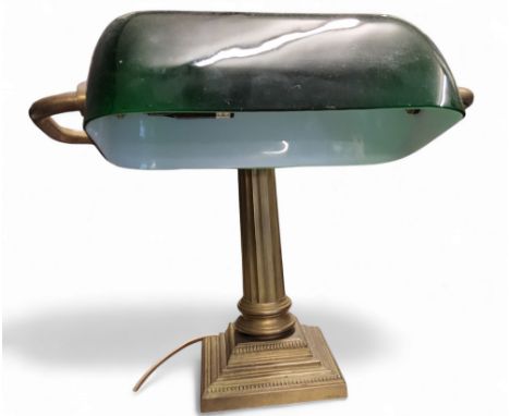 A Laura Ashley gilt metal banker's lamp, green glass shade, 32cm high