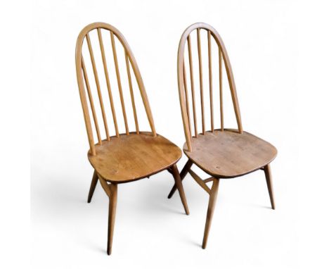 A pair of mid 20th century blonde Ercol spindle back kitchen chairs c.1970, seat height 43cm