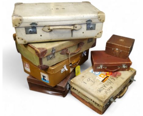 Vintage Luggage - various calf skin, leather and other suitcases including an early 20th century suitcase stamped captain Col