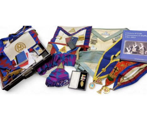 Masonic Regalia -&nbsp; Derbyshire set sash, apron;&nbsp; other aprons and sashes;&nbsp; etc