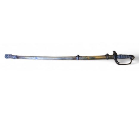 A Victorian 1822 pattern Officer's sword, the blade slightly curved, the wire wrapped shagreen handle, guard with pierced VR 