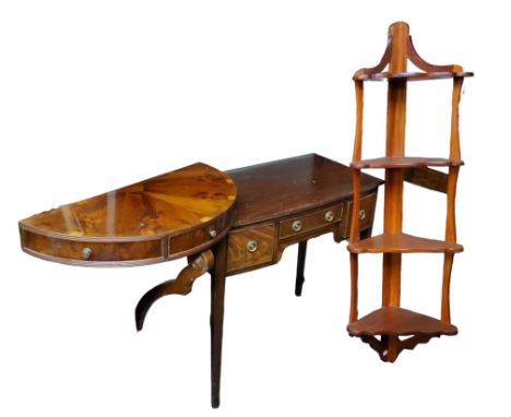 A 12th century mahogany side table, slightly bowed, fitted with one long and two short drawers, 81cm wide, 79cm high, c.1920 