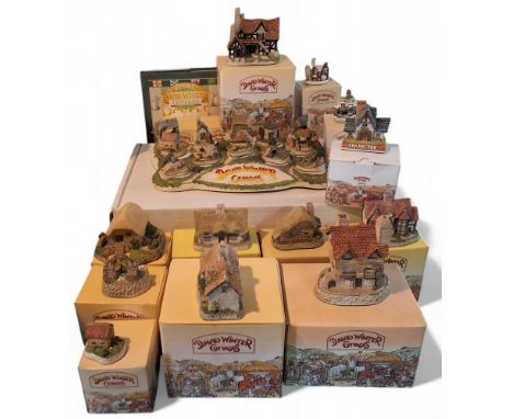 David Winter Cottages - Complete Twelve piece set, others; Irish Water Mill 1992 Gift for Guild Members; Winter Arch, Wine Me