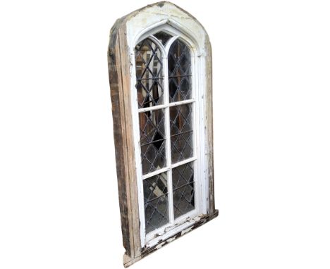 Architectural Salvage - a substantial 19th century Gothic Revival leaded glass window,&nbsp; distressed paintwork frame (in n