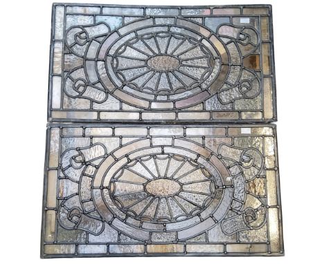 Architectural Salvage - a pair of 19th century stained glass panels in the Empire taste, 35cm x 64cm