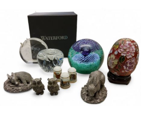 A Waterford Apple paperweight, boxed;&nbsp; &nbsp;a Caithness Flower of Scotland paperweight, R78260;&nbsp; a pique a jour eg