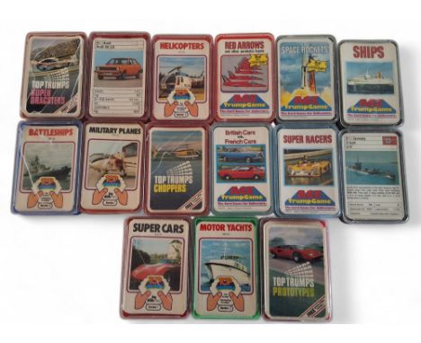 Vintage Top Trump Ace Trump Games including Super Dragsters, Battleships, Military Planes, Prototypes, Supercars, Battleships