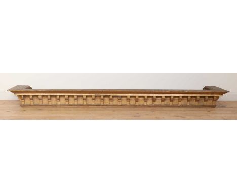 A Country House carved giltwood pelmet,244.5cm long45.5.cm deep20cm high, andanother pressed metal pelmet,260cm long (2)Condi