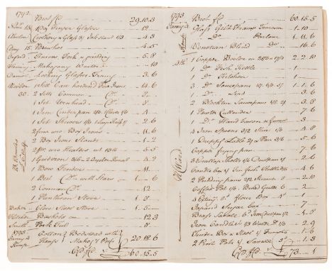 Georgian Accounts.- Household Goods, manuscript, 12pp. excluding blanks, original vellum, slightly soiled, 205 x 135mm., 1792