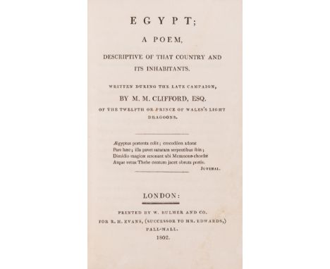 Egypt.- Clifford (M.M.) Egypt; a poem, descriptive of that country and its inhabitants, first edition, presentation copy from