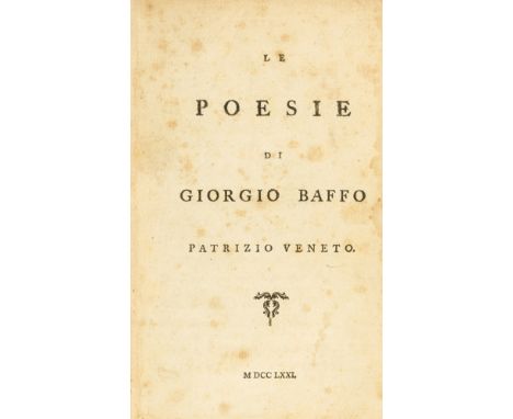 Erotica.- Baffo (Giorgio) Le Poesie, small woodcut ornament to title, Gay-Lemonnyer III, 777; Gamba, Serie degli scritti impr