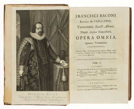 Bacon (Sir Francis) Opera Omnia, 4 vol., one of 50 large paper copies, half-title with engraved vignette to vol. 1, engraved 