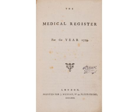 Early attempt at a medical directory.- [Simmons (Samuel Foart, editor)] The Medical Register for the year 1779, first edition