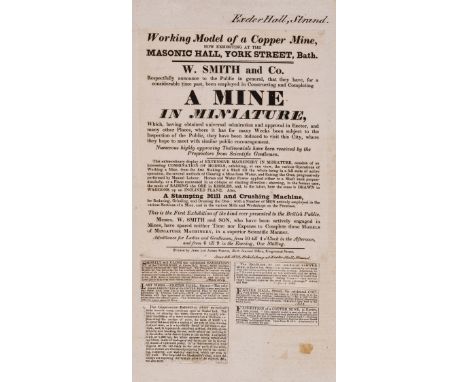 Copper Mine.- Working Model of a Copper Mine, Now Exhibiting at the Masonic Hall, York Street, Bath, printed broadside, manus