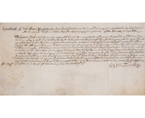 Flamsteed (John, astronomer, 1646-1719) Frankpledge relating to John Houghton and a messuage in Holbrook, Derbyshire, D.s. "J