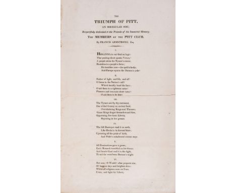 William Pitt.- Armstrong (Francis) The Triumph of Pitt, An Irregular Ode; Respectfully dedicated to the Friends of his Immort